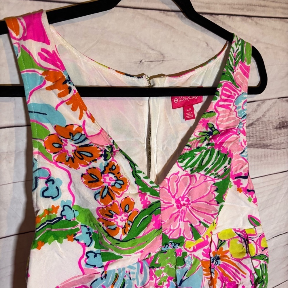 Lilly Pulitzer Zip up Floral Sleeveless Tropical Fit and Flare Tank top Medium - Picture 7 of 8